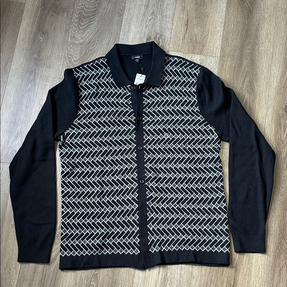 Express Men's Black and White Geometric Cardigan